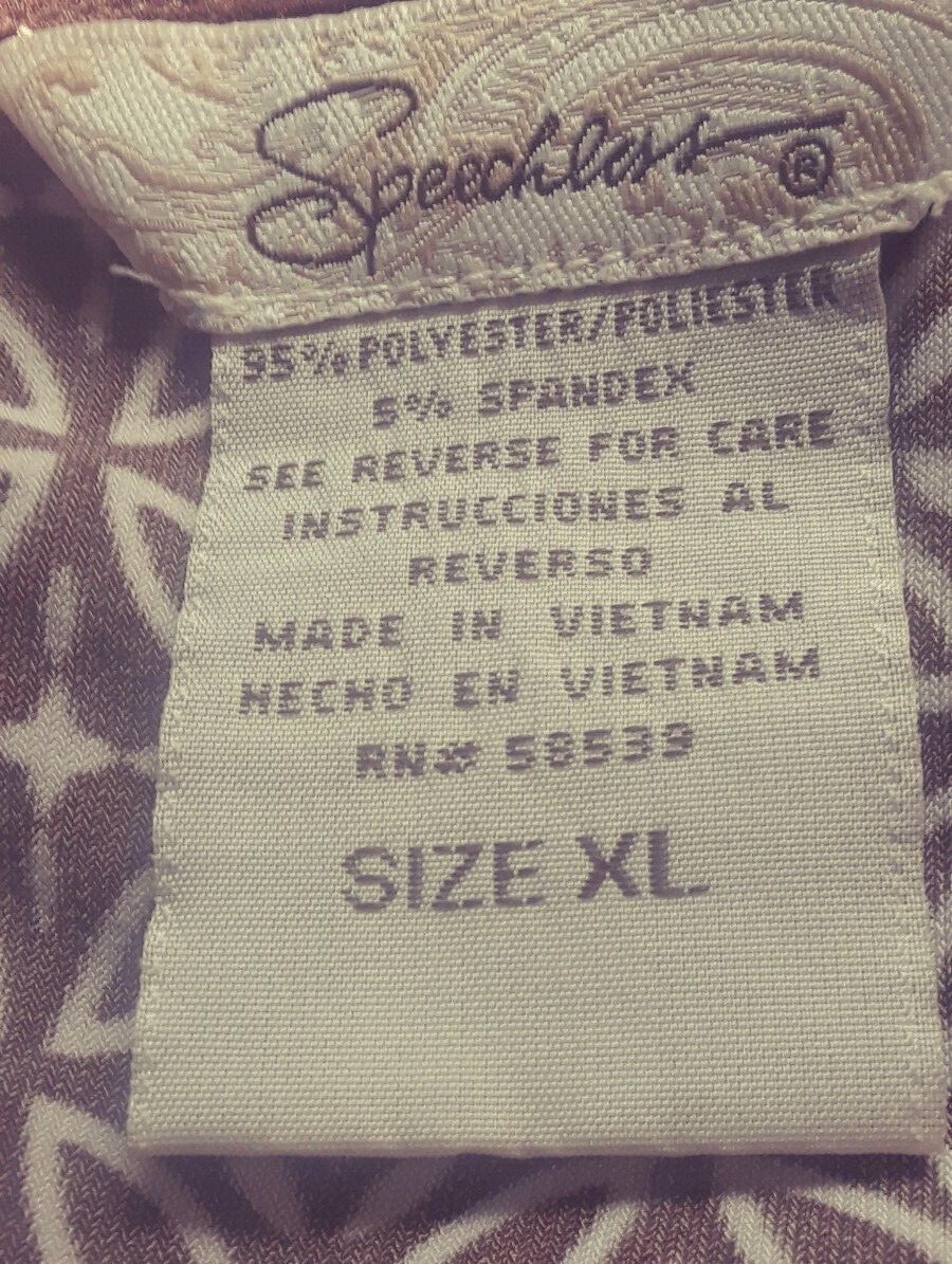 TA1=27 Speechless ladies size XL blouse brown and white design short sleeve