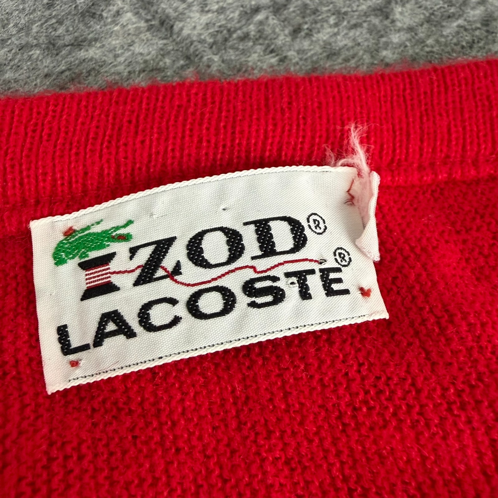 Vintage 80s IZOD Lacoste V Neck Sweater Men’s Large Red USA Orlon Acrylic Preppy