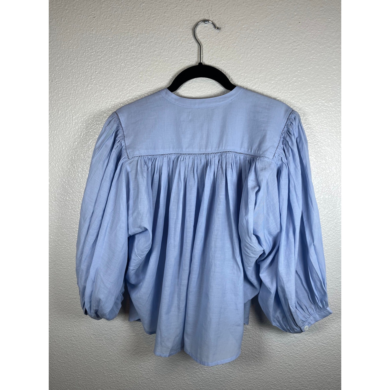 NWT Madewell Shirred Crewneck Button-Up Top Tranquil Blue Extra Small
