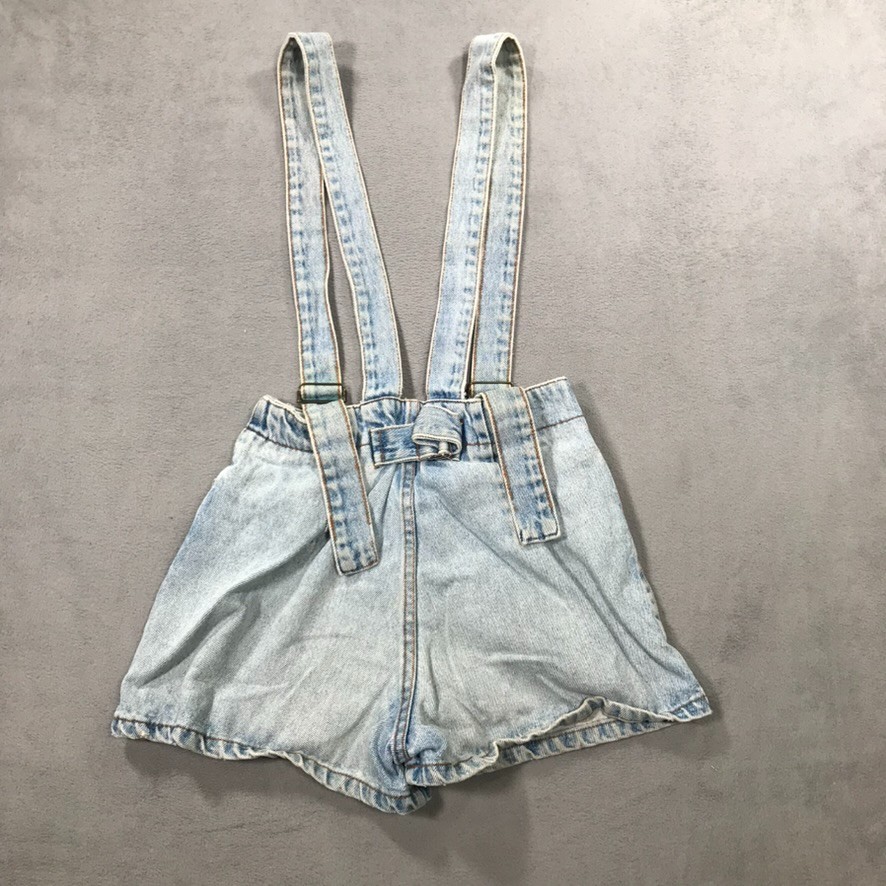VTG 90s Shorts Overalls Womens Small Blue Denim Light Wash Shortalls Suspenders