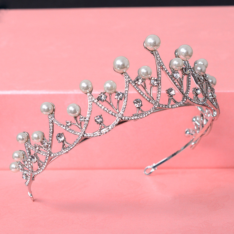4.8cm Tall Pearl Crystal Tiara Crown Wedding Prom Queen Princess For Women