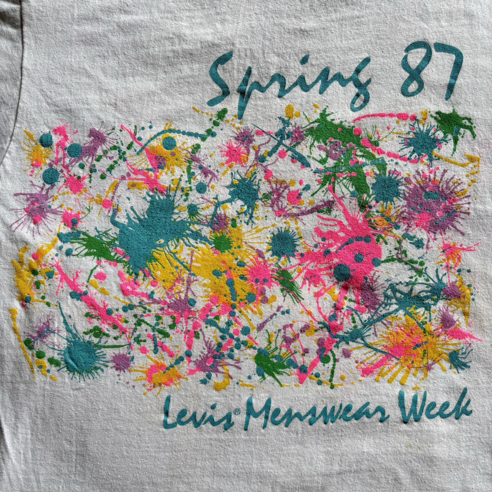 Vtg 1987 Levis Menswear Week Tshirt Mervyns Promo Neon Splatter Single Stitch XL