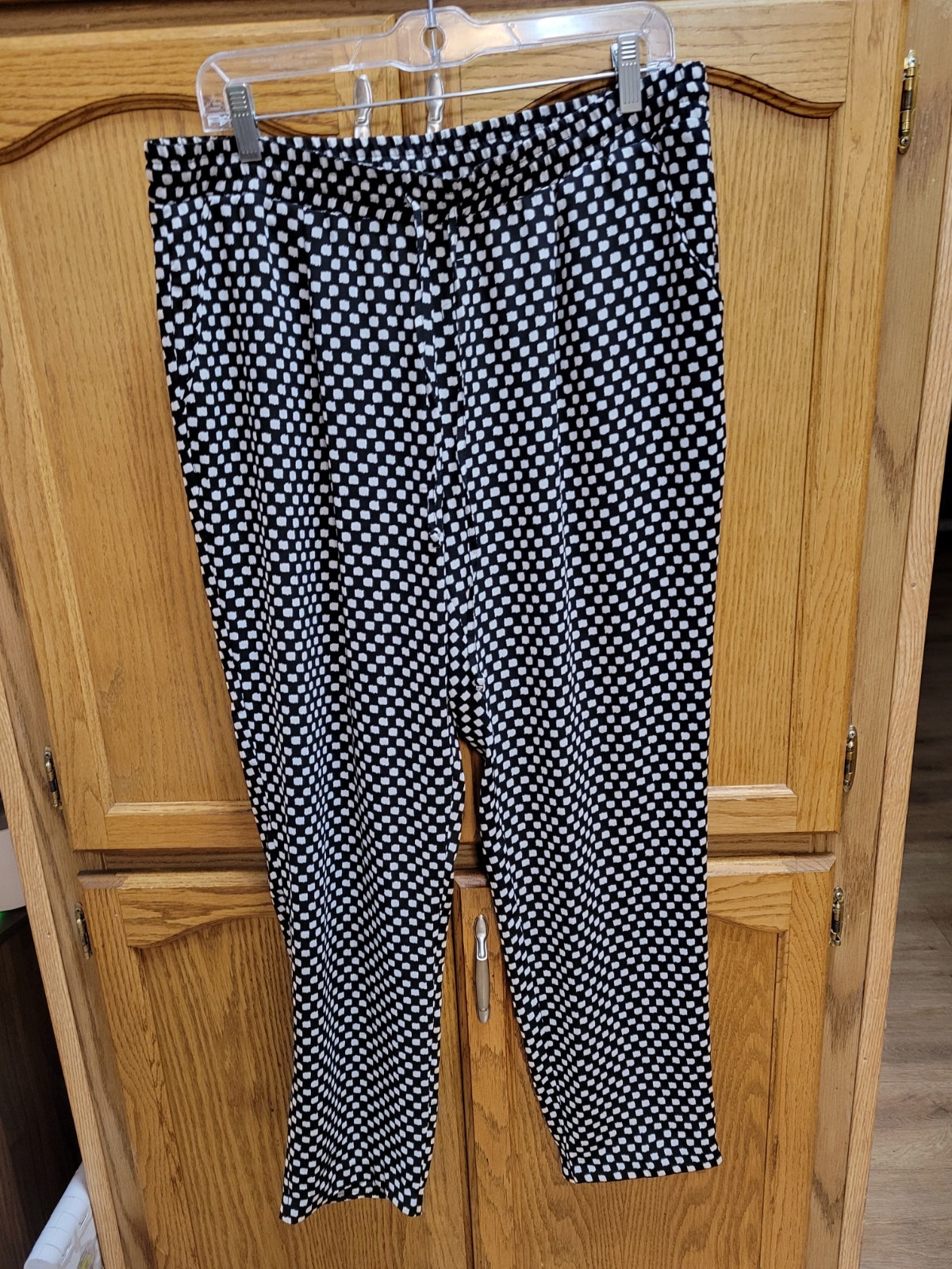 Black & White Checkered Lite Wght Strait Leg Beach Pants By Zac&Rachel sz Lrg