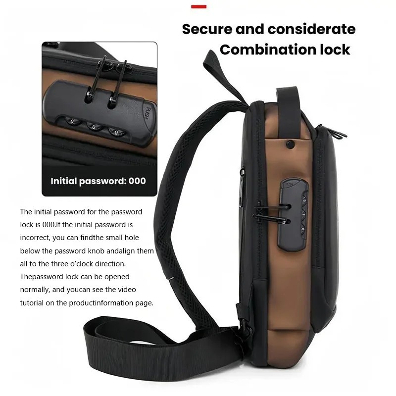 Men Anti Theft Chest Bag USB Charging Crossbody Sling Shoulder Travel Pack