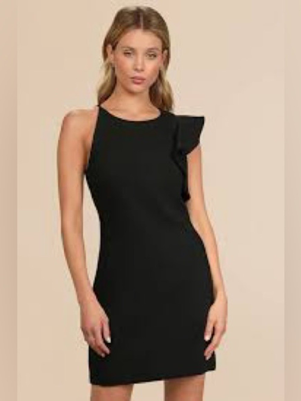 Lulu’s Black One-Shoulder Ruffle Fully Lined Mini Dress