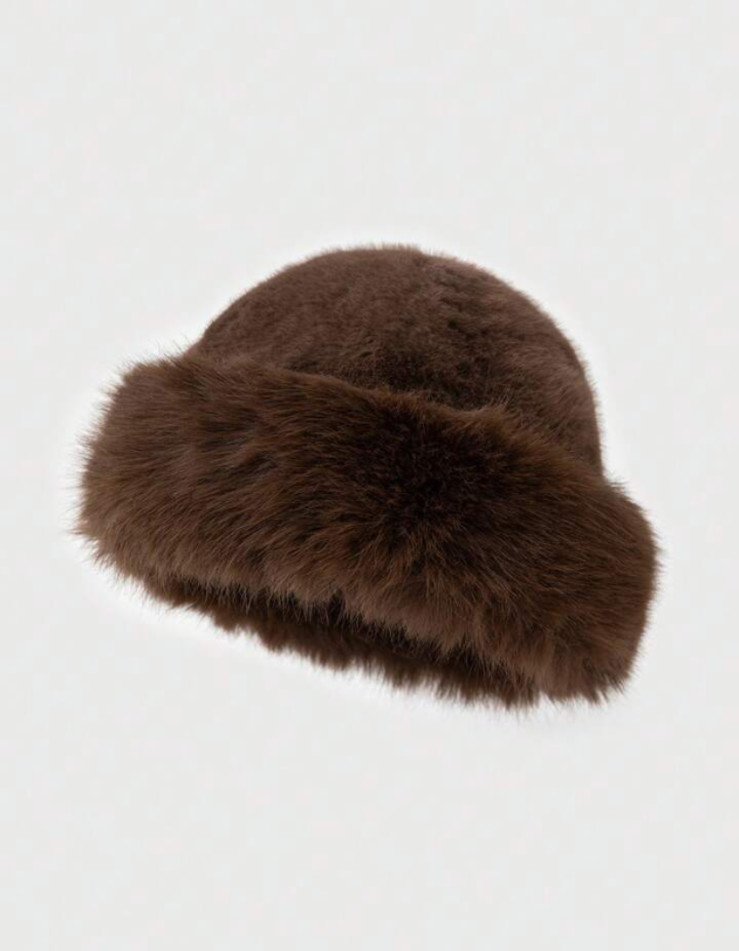 Winter Furry Fluffy Faux Fur Women’s Mongolian Fashion Hat Brown