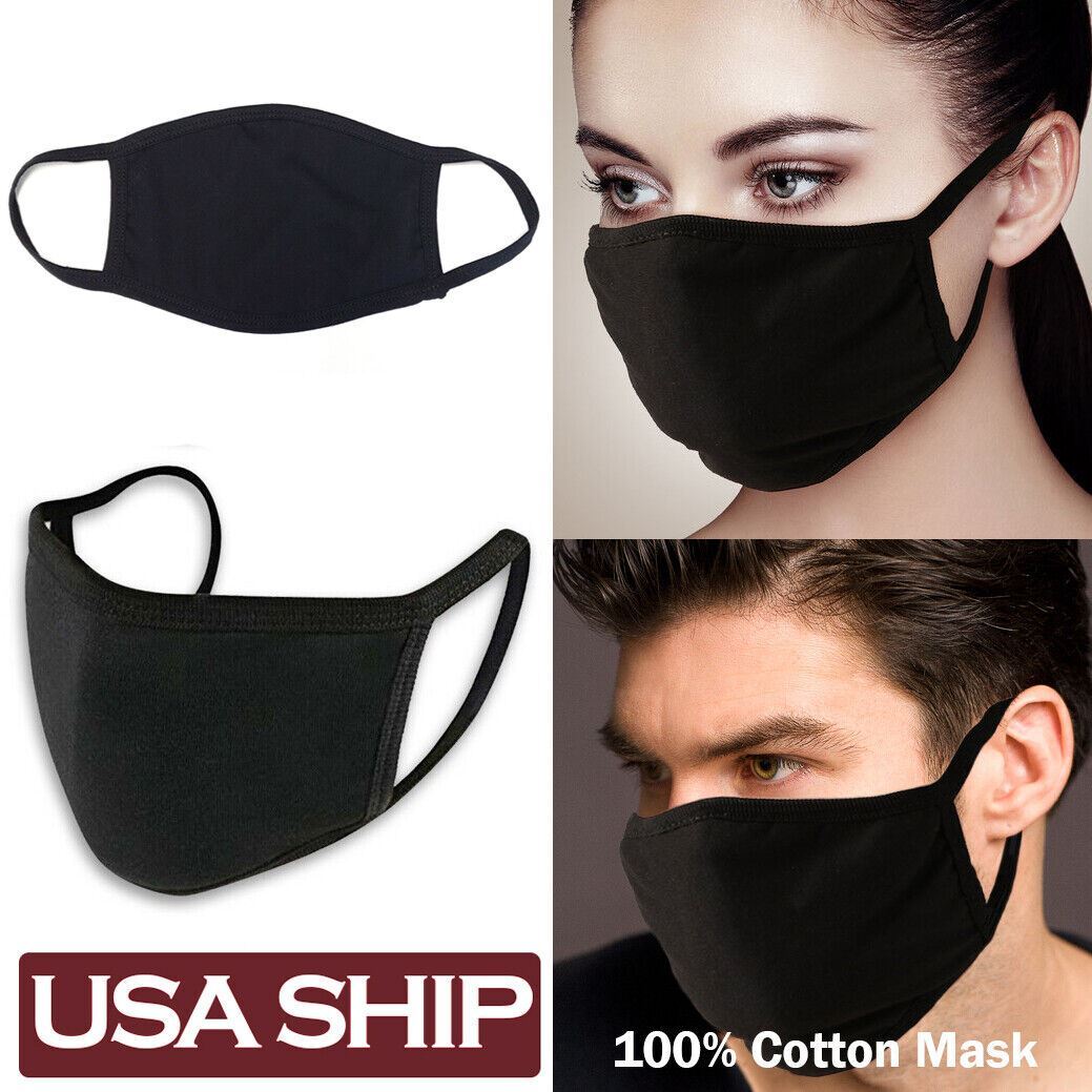 5 Pack Breathable Hanes Black Soft Cotton Reusable Protective Face Mask Cover