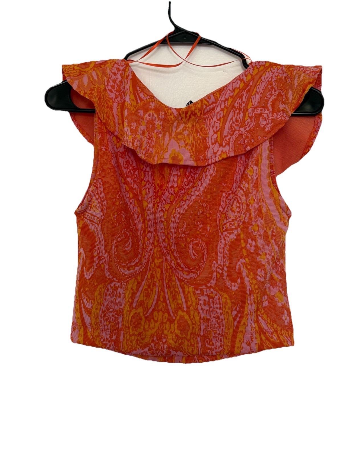 Zara Orange/Pink Paisley Ruffle V-Neck Sleeveless Crop Top Blouse Sz M