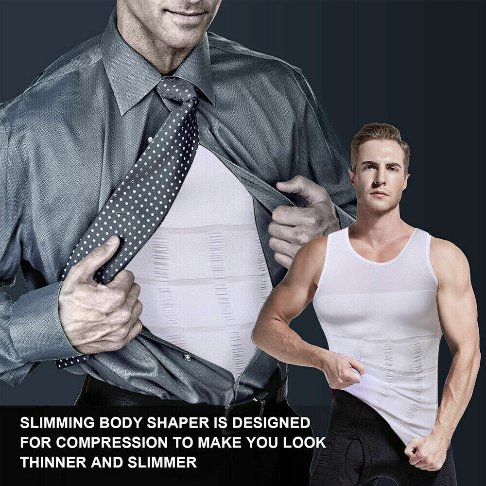 Mens Body Shaper Belly Chest Compression Shirt Slimming Tank Top Abs Girdle Vest