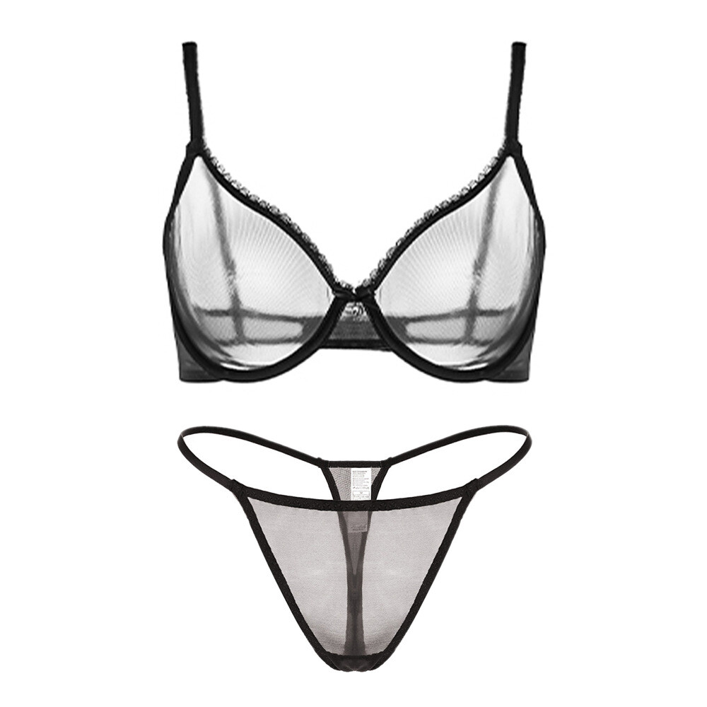 Young Lady Bra Set Sexy Unpadded Lingerie See-through Plus Size Bras Thong Panty