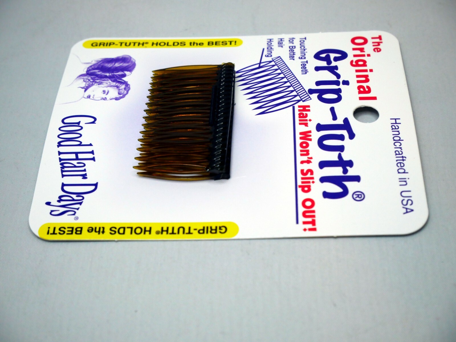 4 Combs x Good Hair Days Grip-Tuth® 1 3/4″ Brown Shorty Combs Made in USA 40163