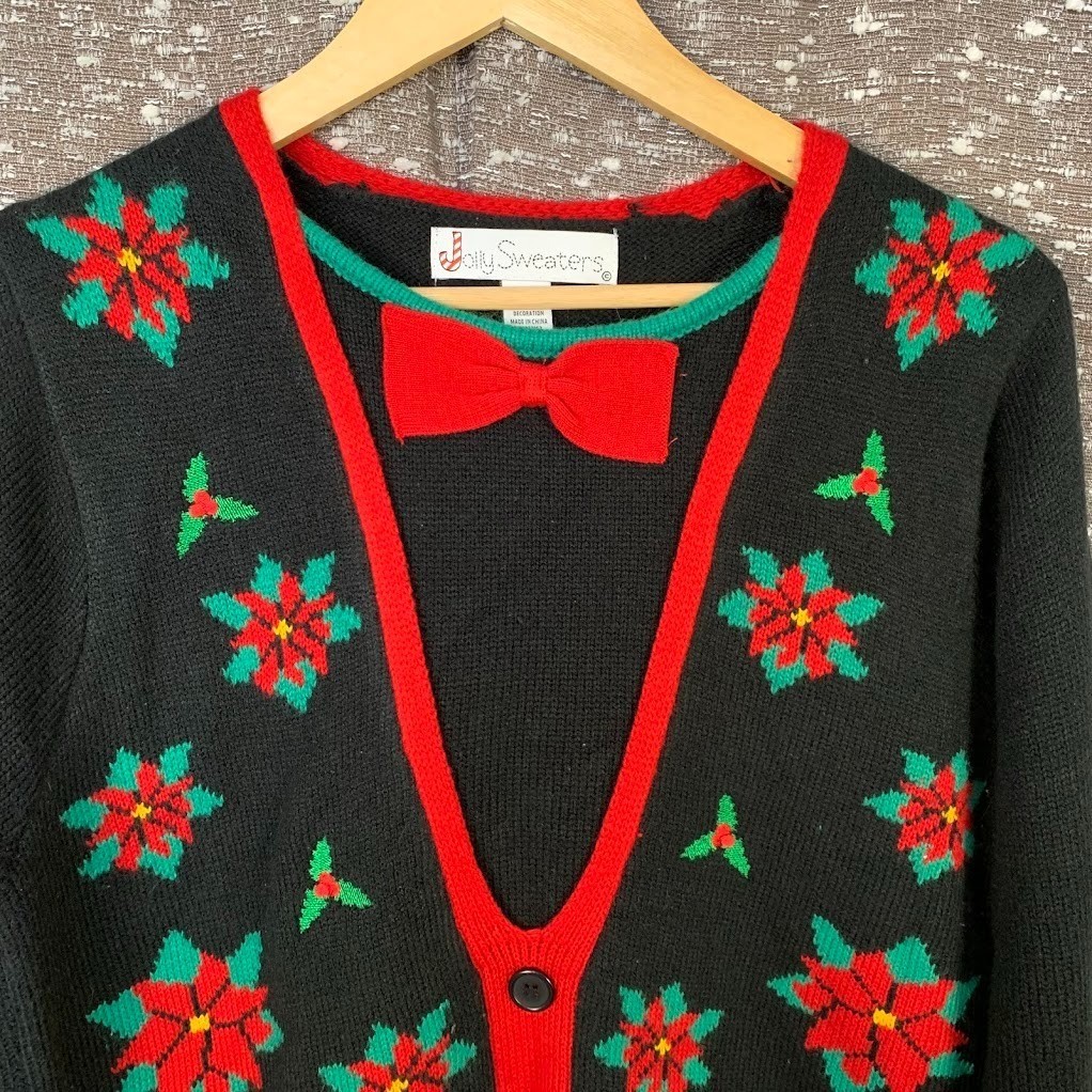 Jolly Sweaters Knit Christmas Sweater Holiday Poinsettia Women’s M