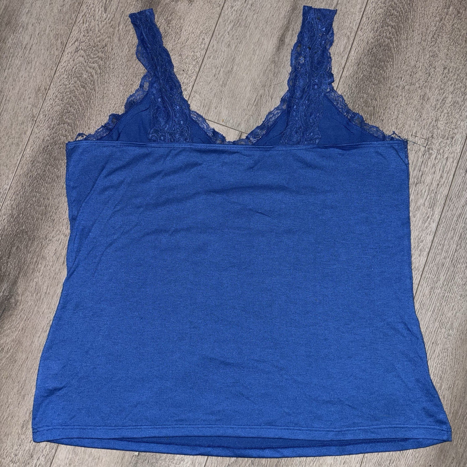 Y2K Style Royal Blue Cami Top with Wide Lace Straps V Neck Size 1X Indie Sleeze