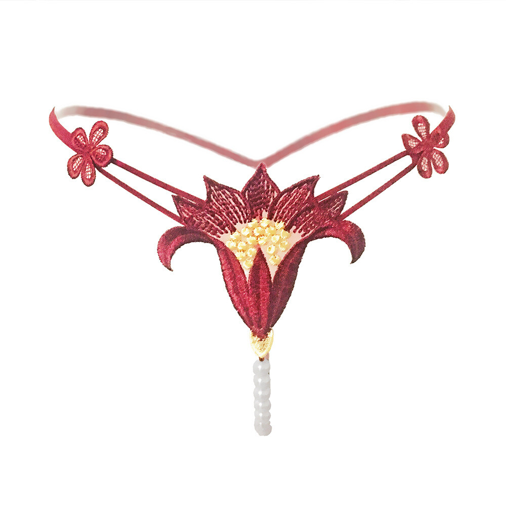 Sexy Women Lace Pearl Thong G-string Panties Lingerie Underwear Crotchles T-back