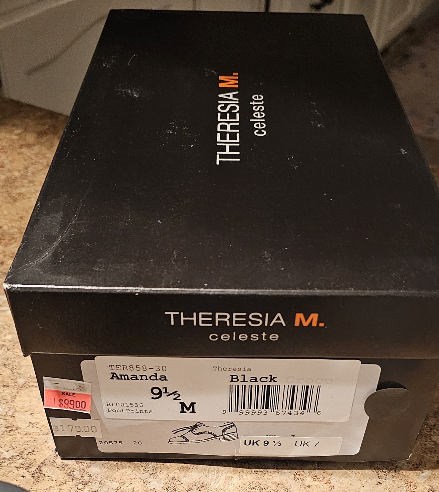 THERESIA M. Celeste “Amanda” Black Patent Oxford Shoes Size 7 M NEW