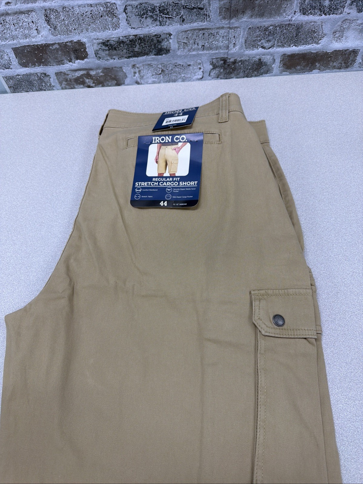 Men’s Iron Co Stretch Cargo Shorts, Khaki Size 44, Regular Fit