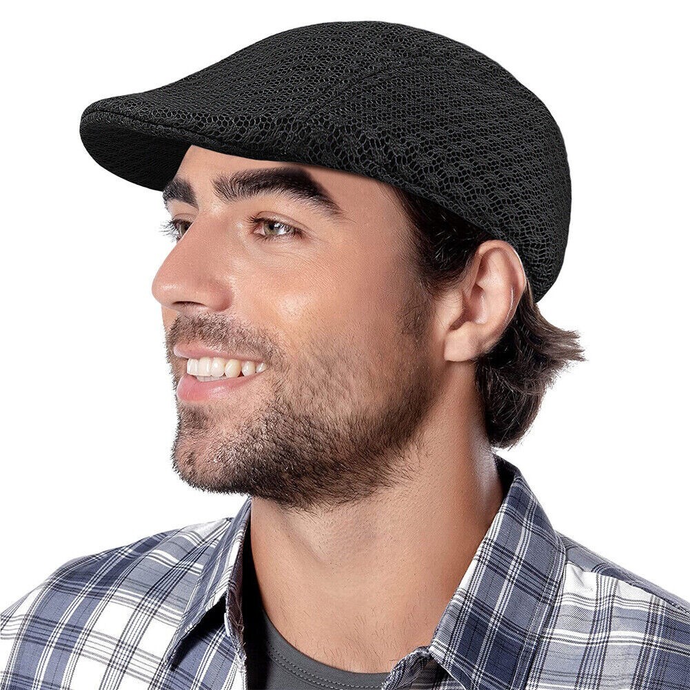 Summer Mesh Plain Newsboy Gatsby Cap Ivy Hat Golf Driver Mens Flat Cabbie Hats
