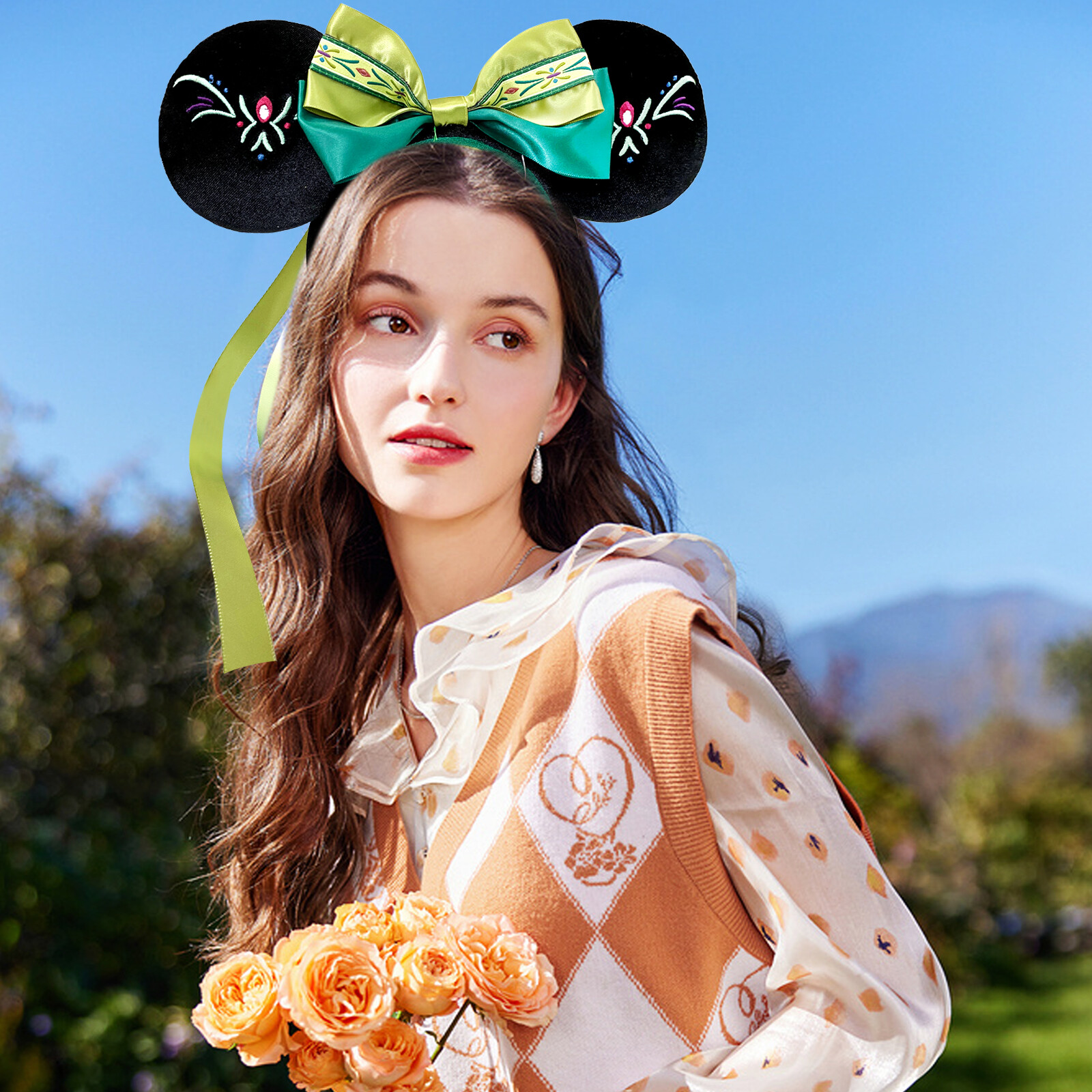 Disney-Park’s Authentic Frozen Anna Fantasy Springs Green Minnie Ears Headband