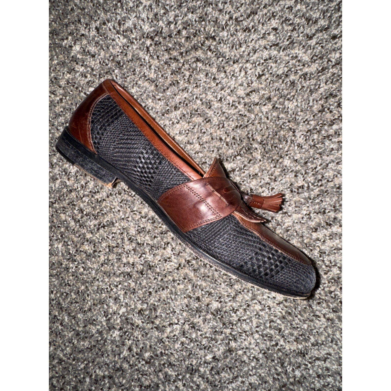 Johnston & Murphy Cellini Mens 9 M Brown Leather Black Woven Tassel Loafers