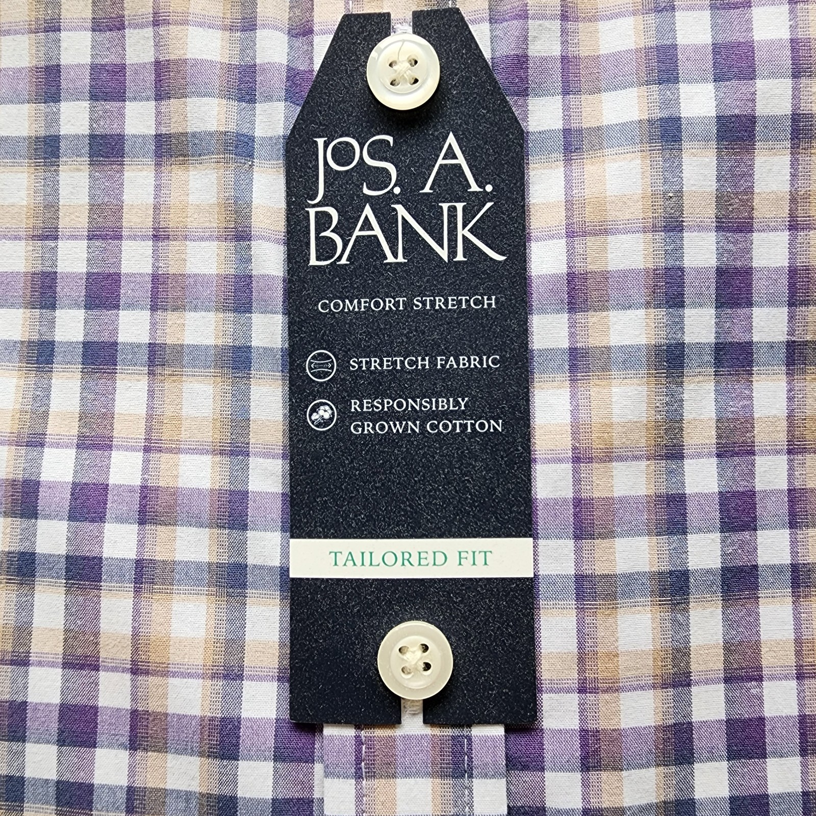 XXL Purple Shirt Plaid Checked Beige White Mens Jos A Bank New Tailored Fit Size