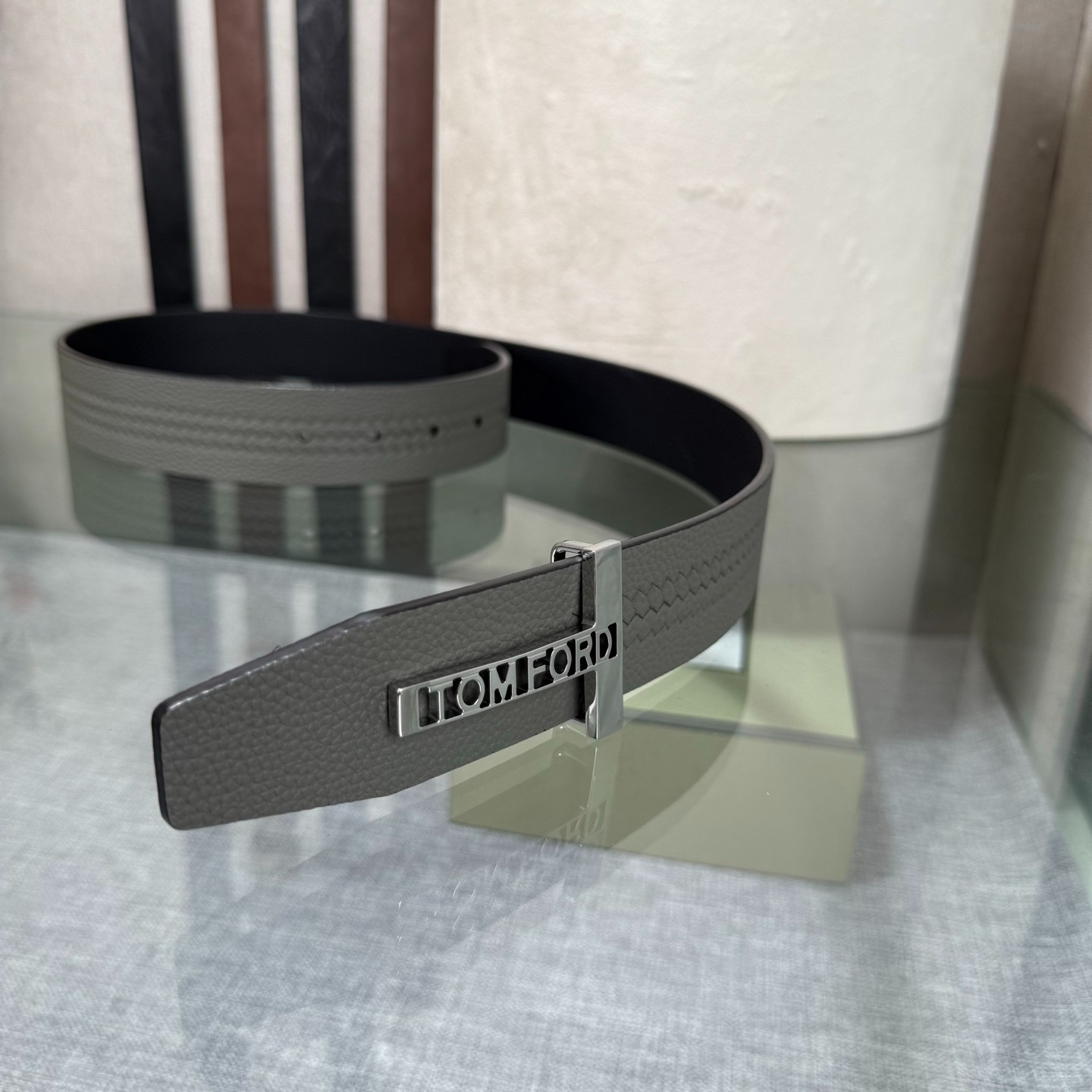 Tom Ford Handmade Reversible Belt 3.8cm/1.50″ Gray/Black