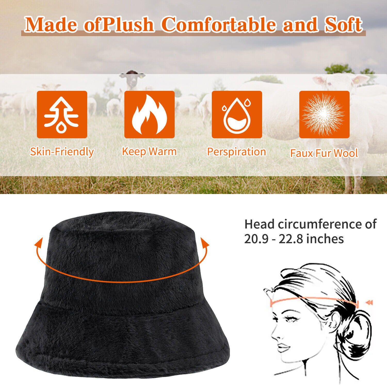 Women Faux Fur Bucket Hat Warm Fluffy Plush Bucket Hat Fisherman Cap Winter USA