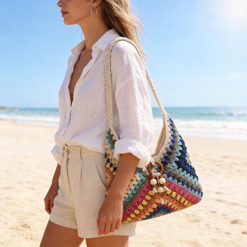 Handmade Cotton Bohemian Shoulder Bag | Woven Beach Tote, Festival Artisan Bag