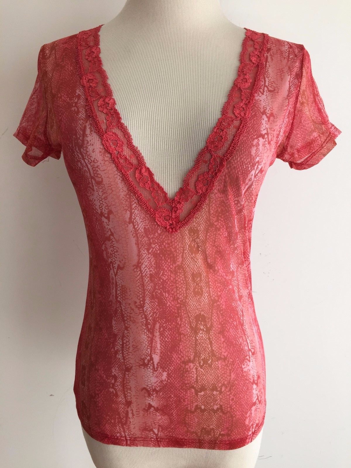 Victoria’s Secret V-Neck Top Semi-Sheer Tea Rose Animal Print Size M