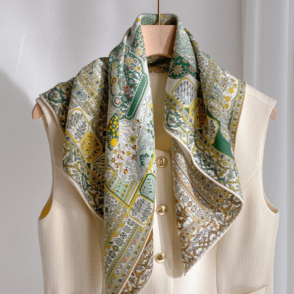 fsdf Silk Neckerchief grass Print Shawl Bandana 65cmX65cm Scarf