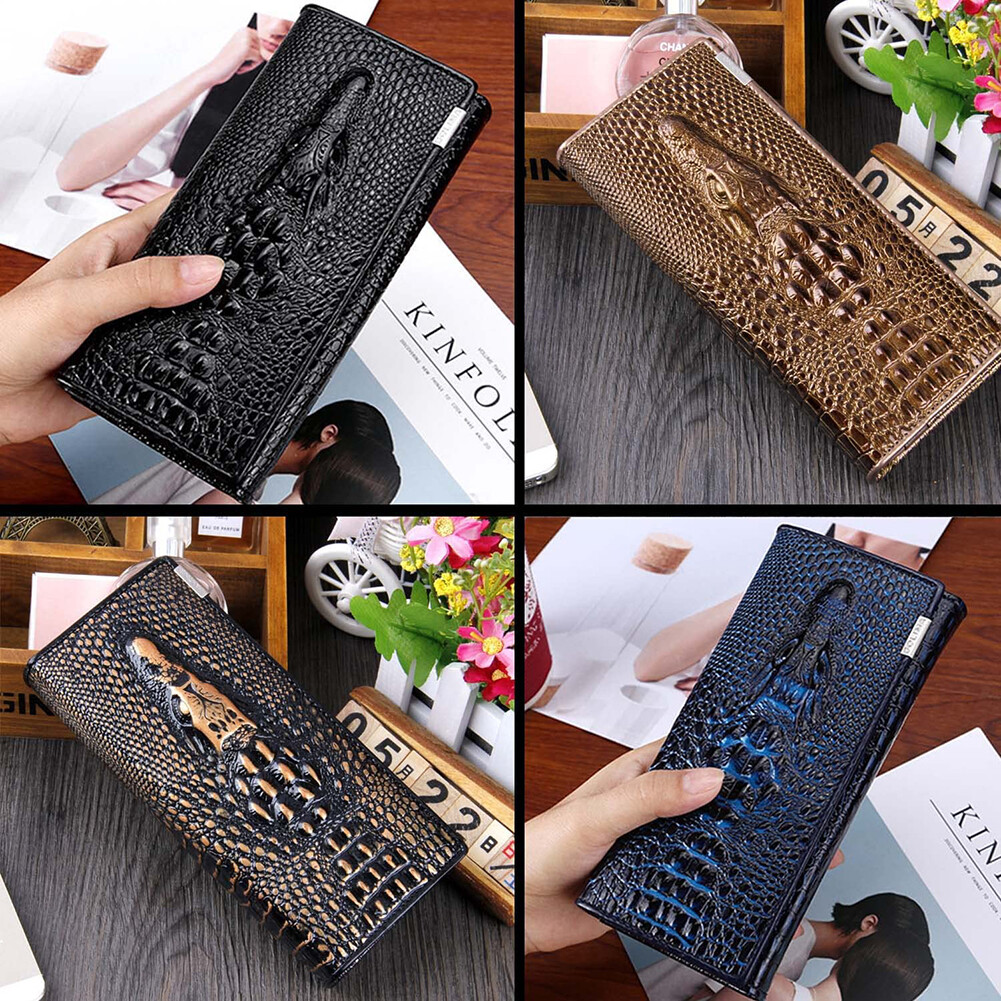 Women Long Crocodile Genuine Leather Clutch Wallet Card Holder Purse Handbag US