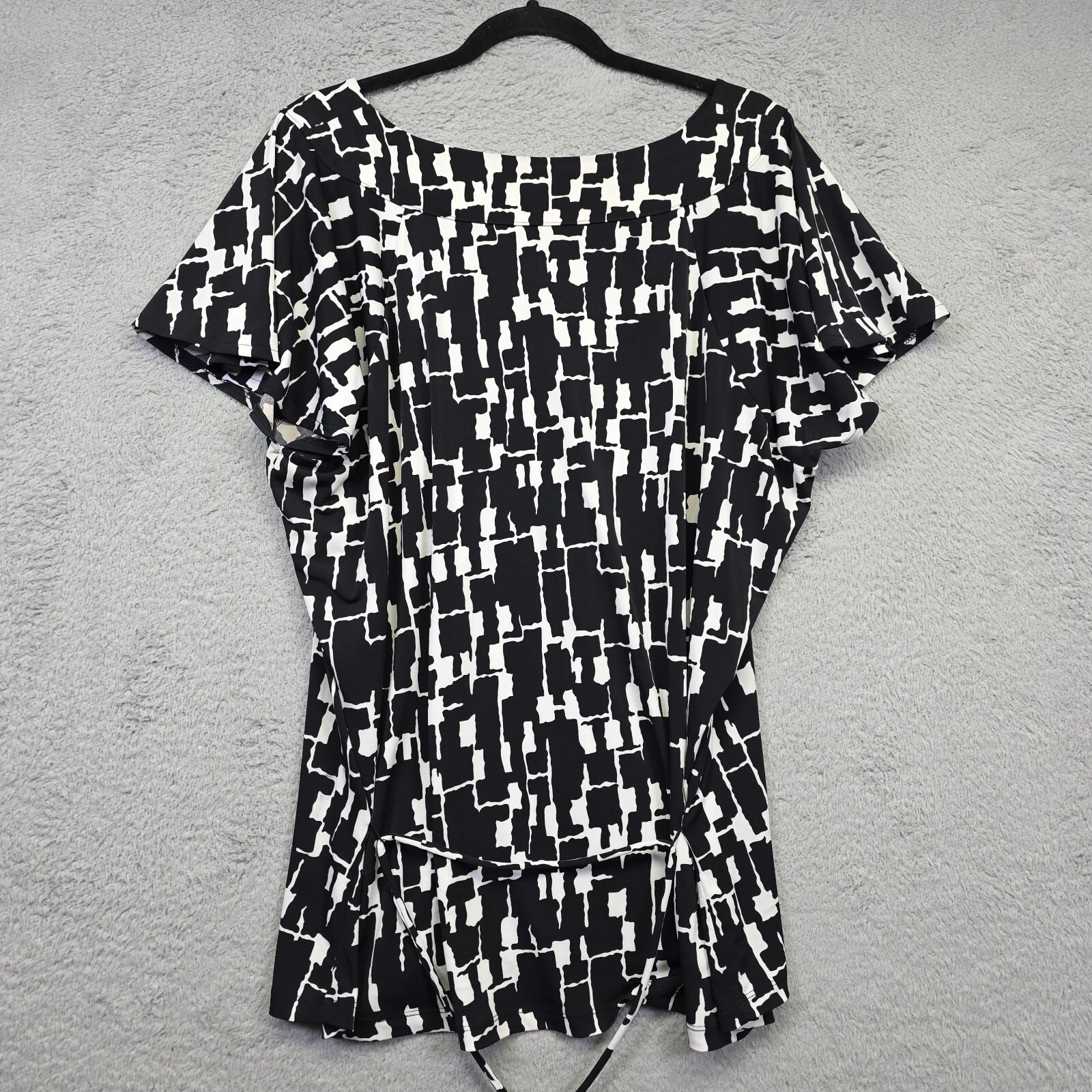 Merona Top Womens Plus 2X Black Abstract Tie Shirt Boho Career Blouse Office