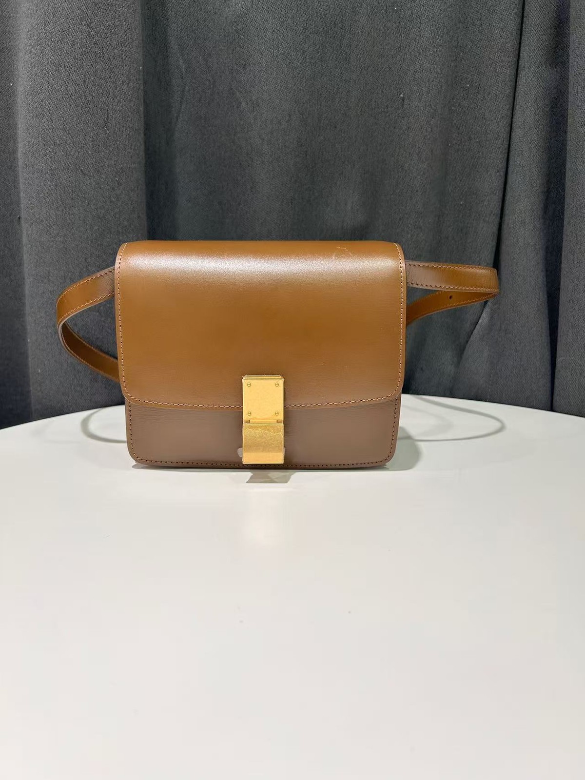 Celine Shoulder Bag Box Caramel Brown Leather France