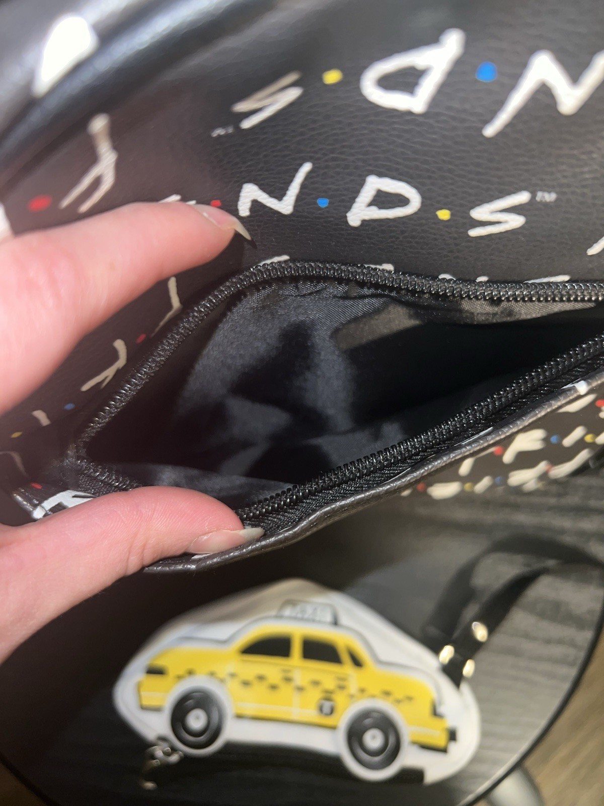 Friends TV Show Mini Backpack 10.5” Black Friends Logo With Taxi Cab Coin Purse