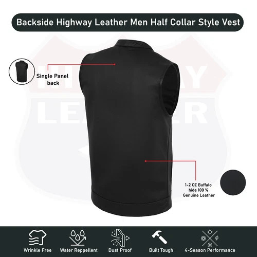 Men’s SOA Collarless Leather Vest Motorcycle Biker Club Vest Biker Vest Swat SL