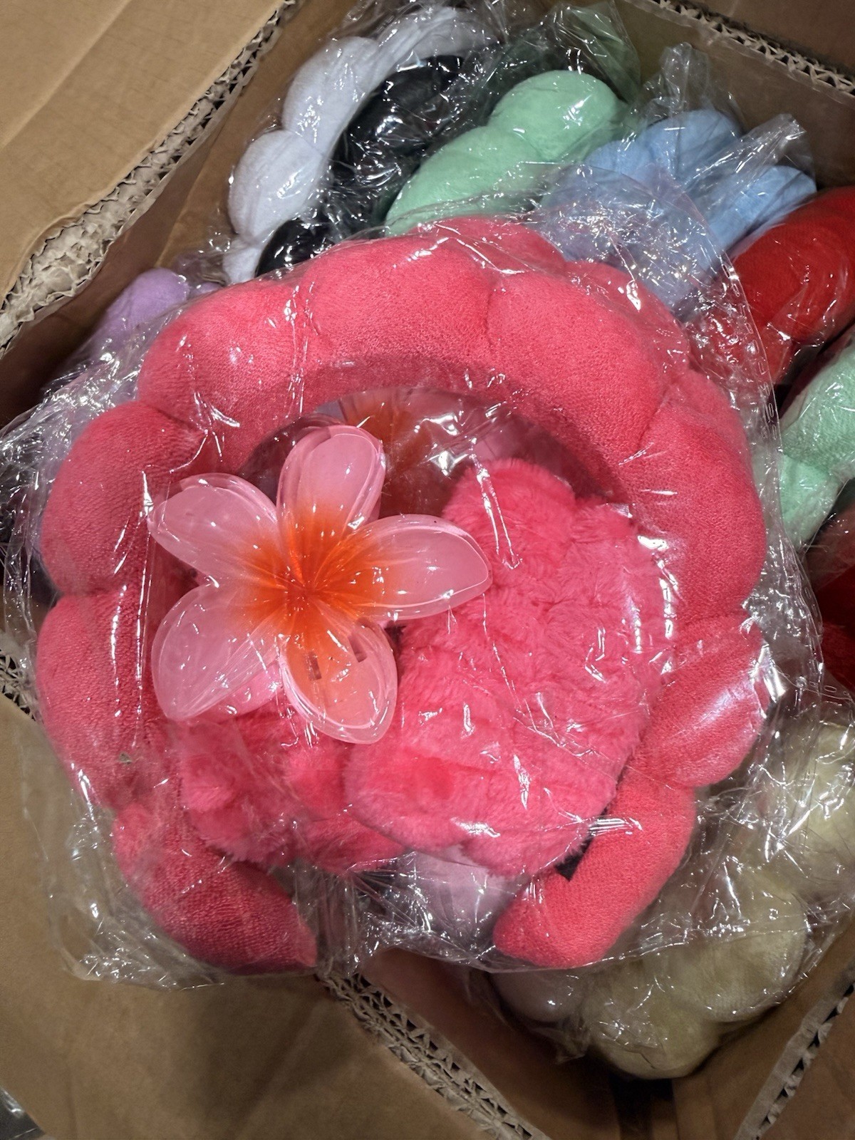 Pink Fabric & Plastic Hair Clip with Flower Accent, Solid Pattern for Women