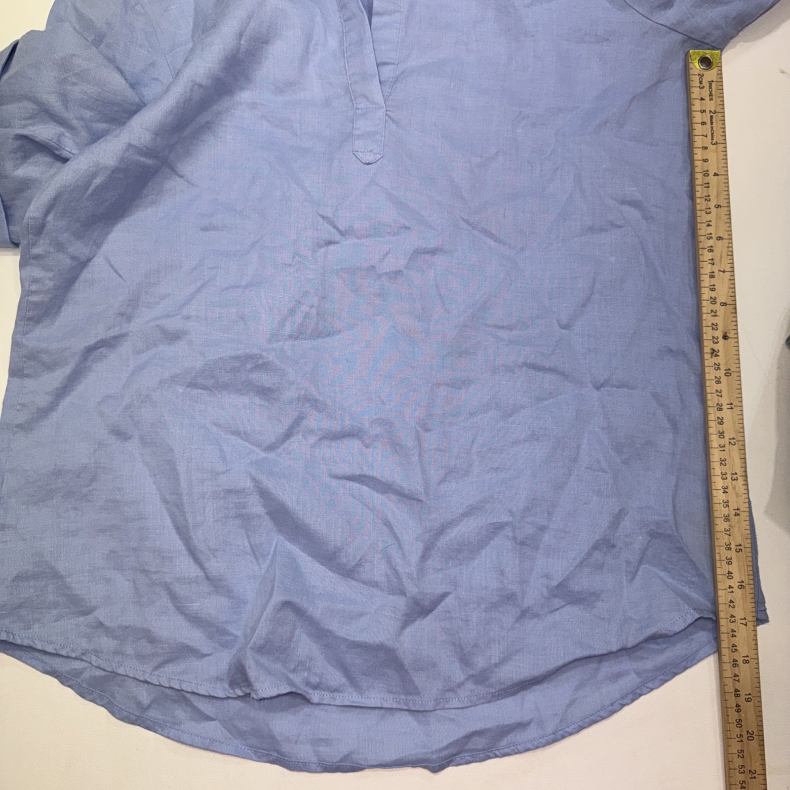 Go Fish Designer Luxury 100% Linen Blue Minimalist Casual Blouse Size Medium