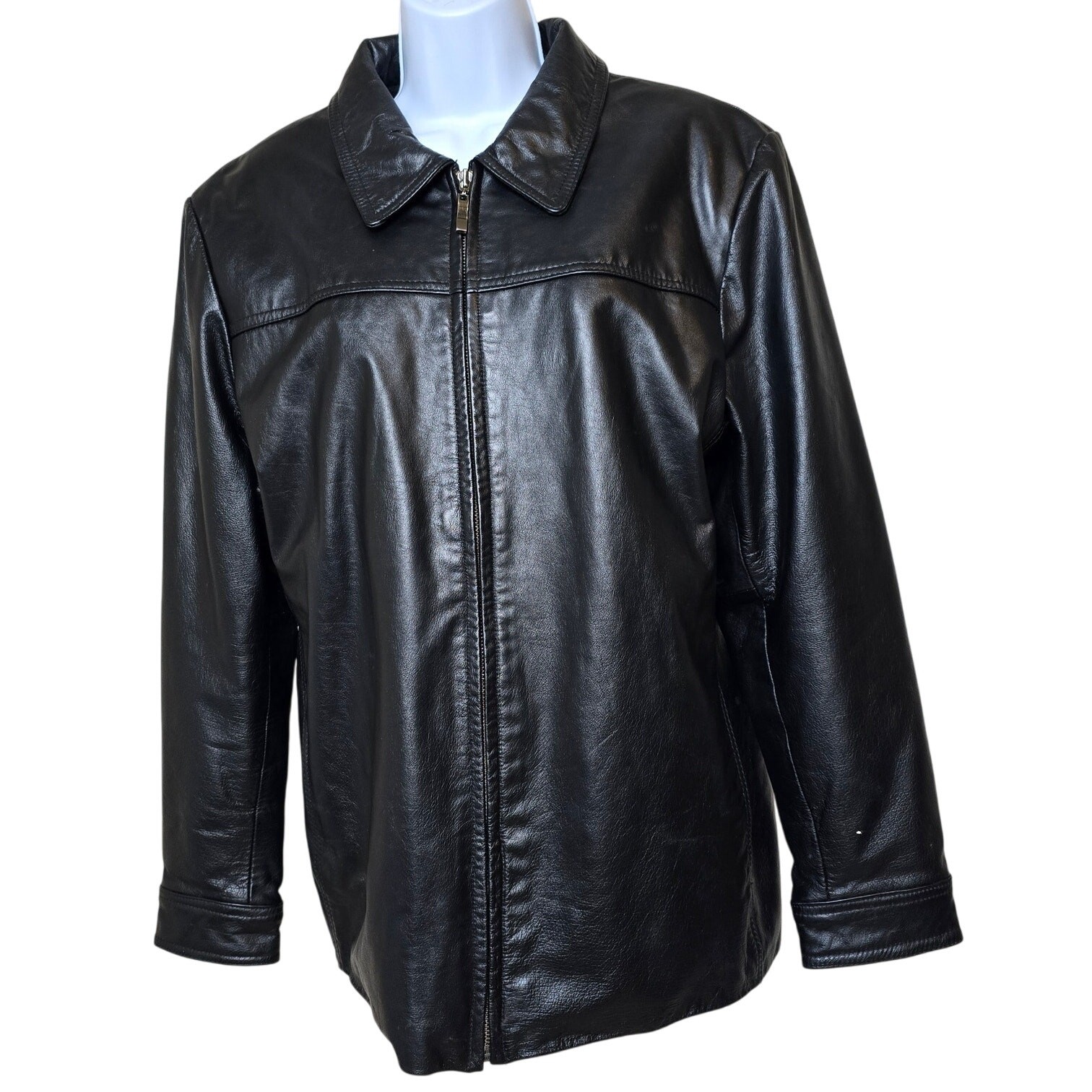 Kathy Ireland Black Leather Jacket Insulated Quilted & Plush Zip Coat Womens L