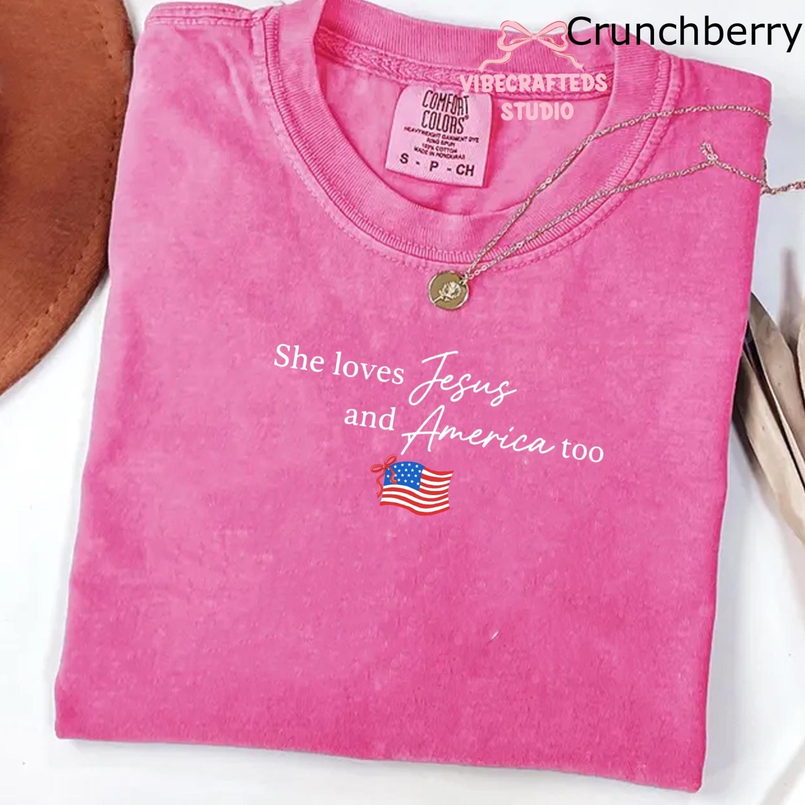 She Loves Jesus and America Too T-Shirt Patriotic Christian Flag Tee
