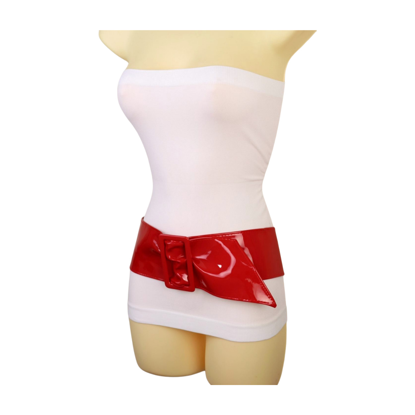 Women Red Faux Patent Leather Wide Premium Fashion Cool Belt Big Buckles Fit S M