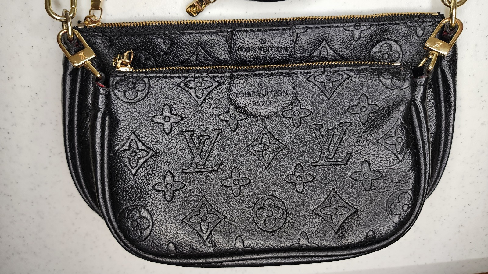 Louis Vuitton Multi Pochette Shoulder Bag Black Leather
