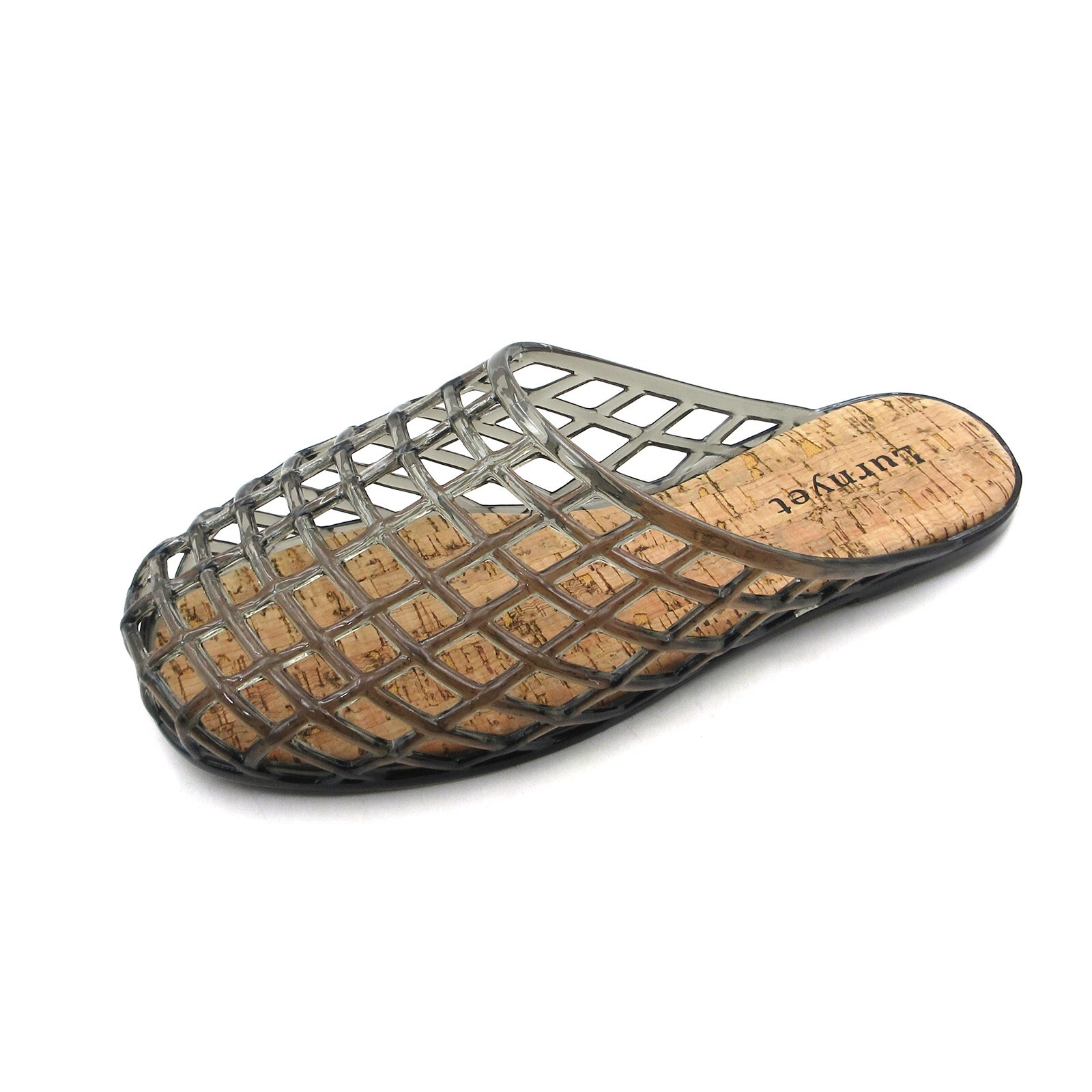 Lurnyet Womens Glitter Jelly Comfort Cushion Slide Flat Sandal with Cork Footbed