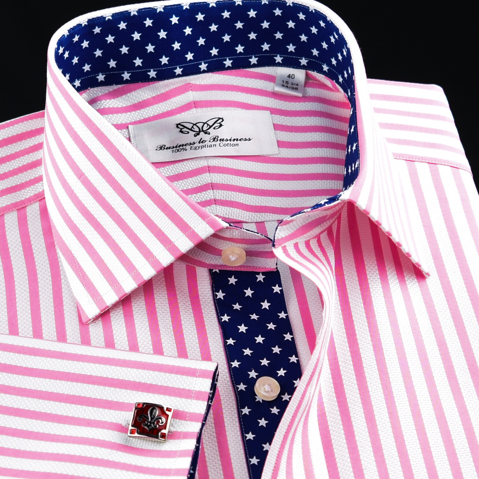Pink Stripe Unique Designed Blue Stars Inner Lining Business Shirt Smart Top