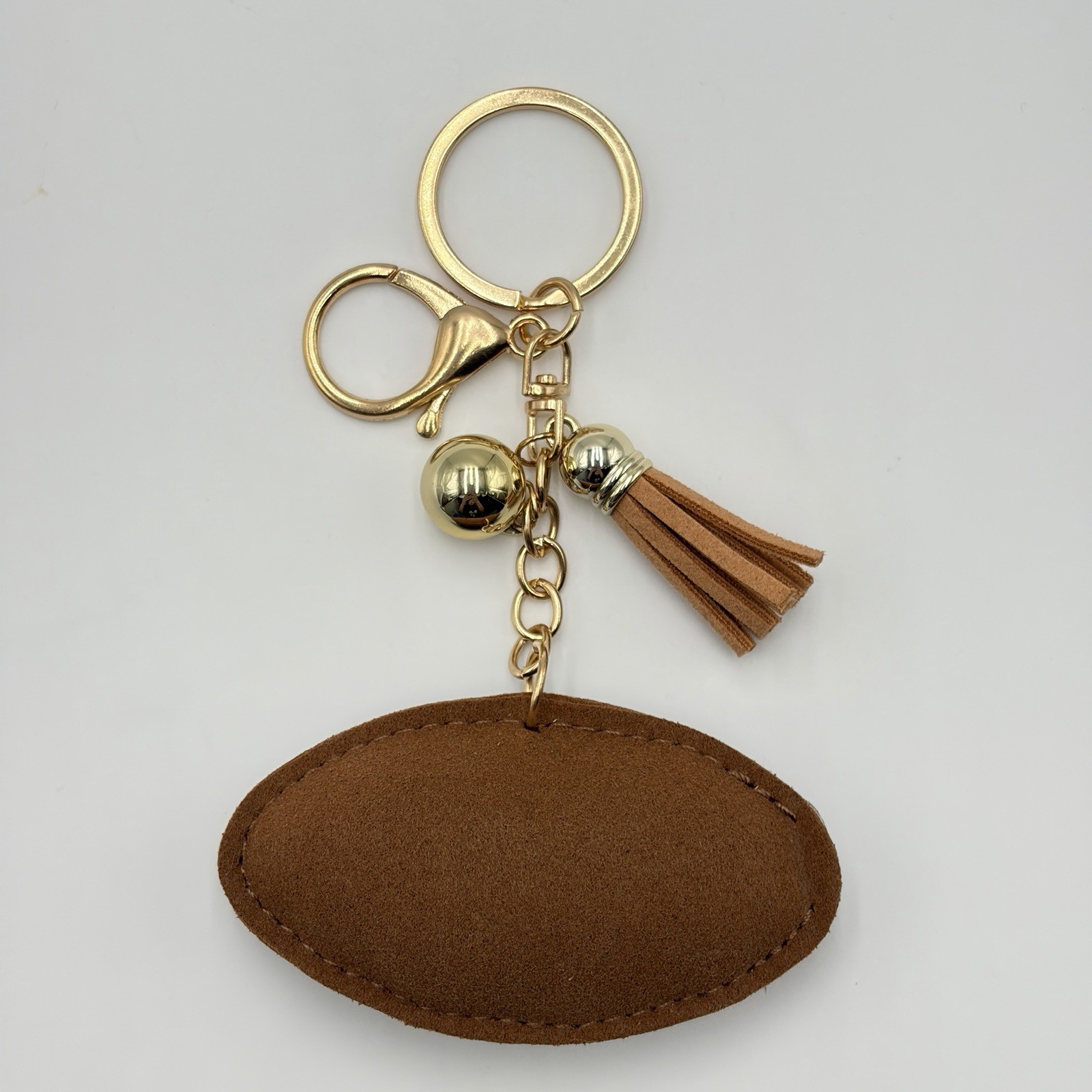 Football Rhinestone Bag Charm Keychain Sports Fan Tassel Brown Gift