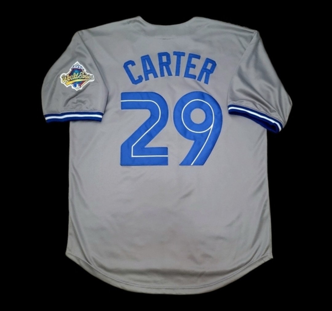 Joe Carter Toronto Blue Jays 1992 Men’s Road Gray Button-Up Baseball Jersey