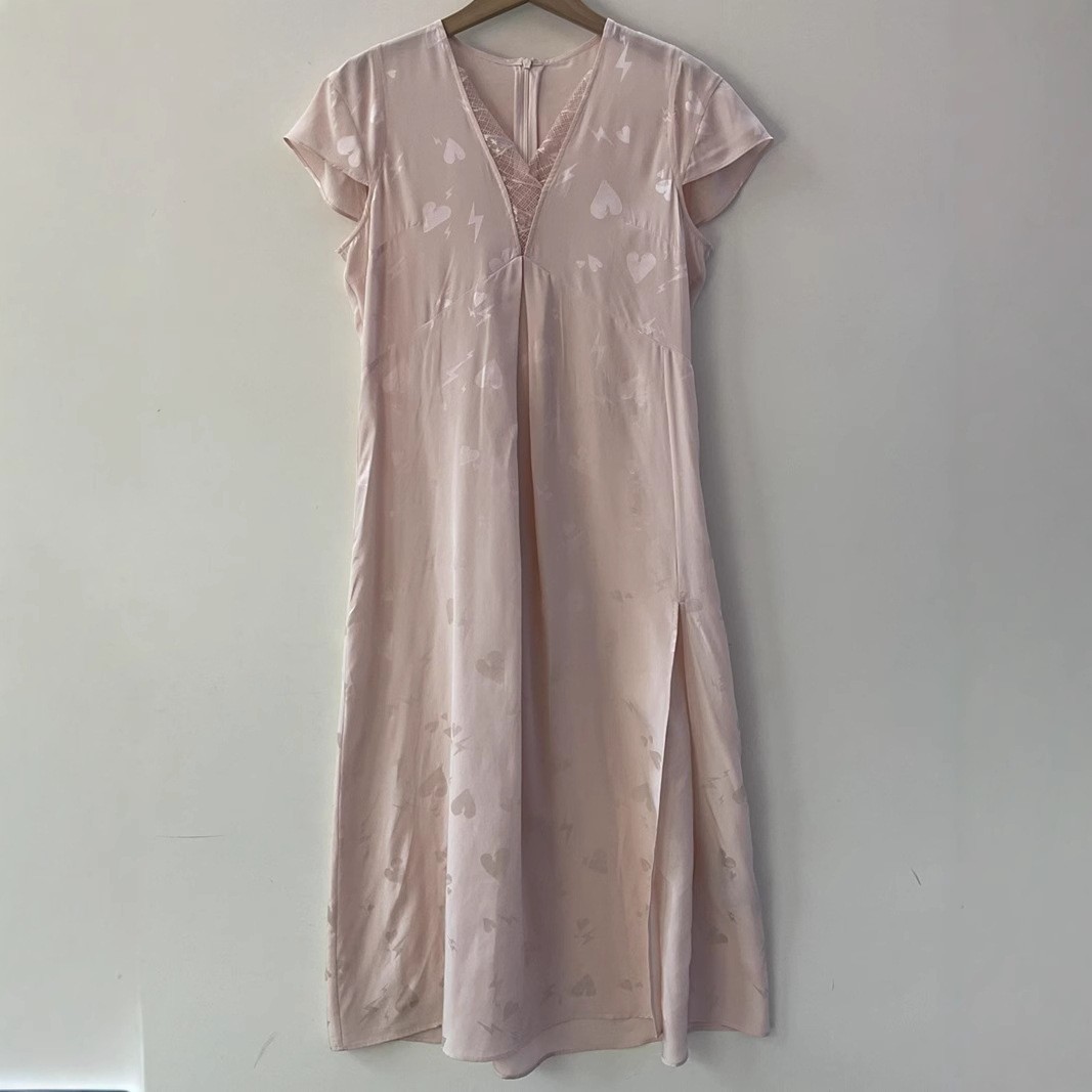 Zadig&Voltaire Women V-Neck Love Silk Slim Jacquard Vent Sleeveless Dress XS-L