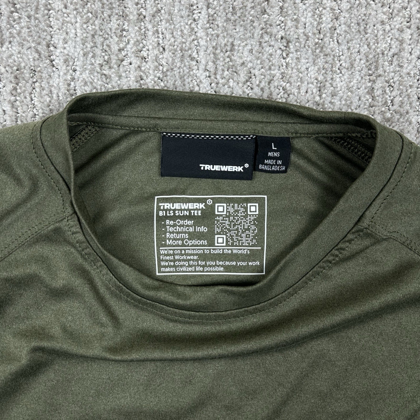 Truewerk B1 Sun T Shirt Mens Large Green Performance Stretch Work Utility