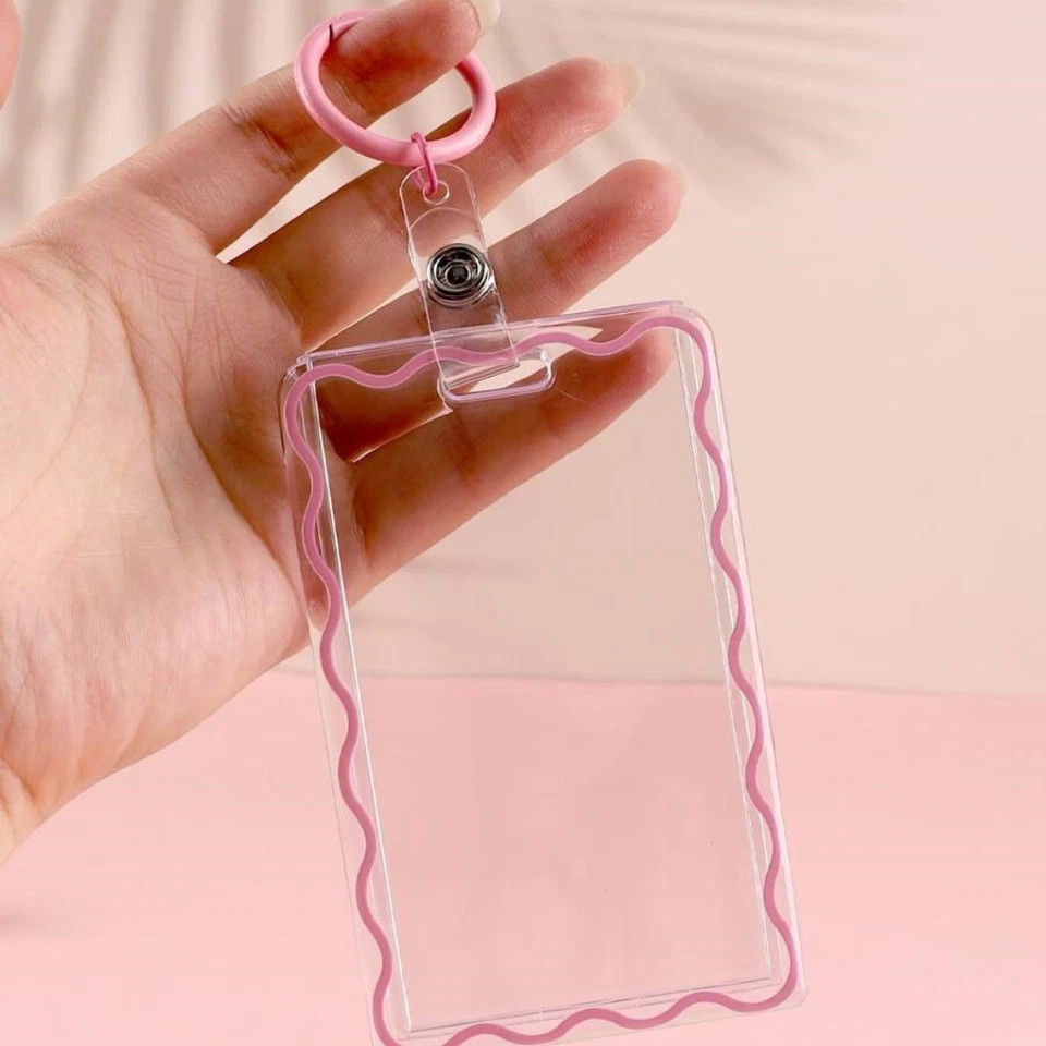 Transparent Acrylic Photocard Holder Keychain 3 ID Credit Bank Card Sleeve Case
