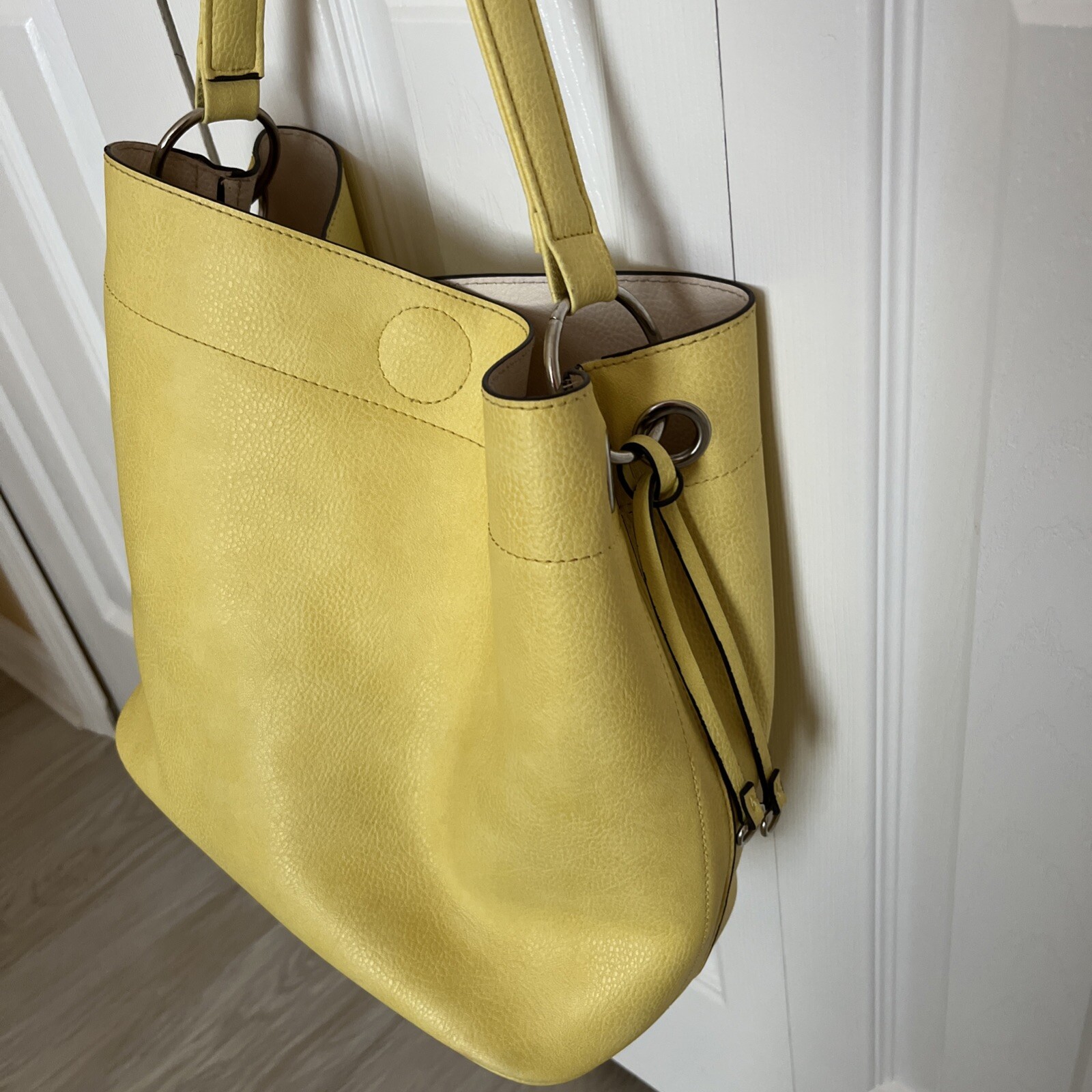 Yellow Shoulder Tote Vegan Leather LG Bag 12″W x 11″H x 7″D~7″ Strap Drop