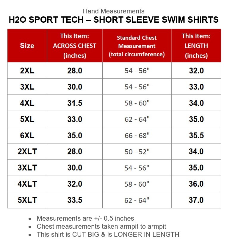 Big & Tall H2O Sport Tech Short Sleeve Swim Shirt – Loose Fit 2XL – 5XLT UPF 50+