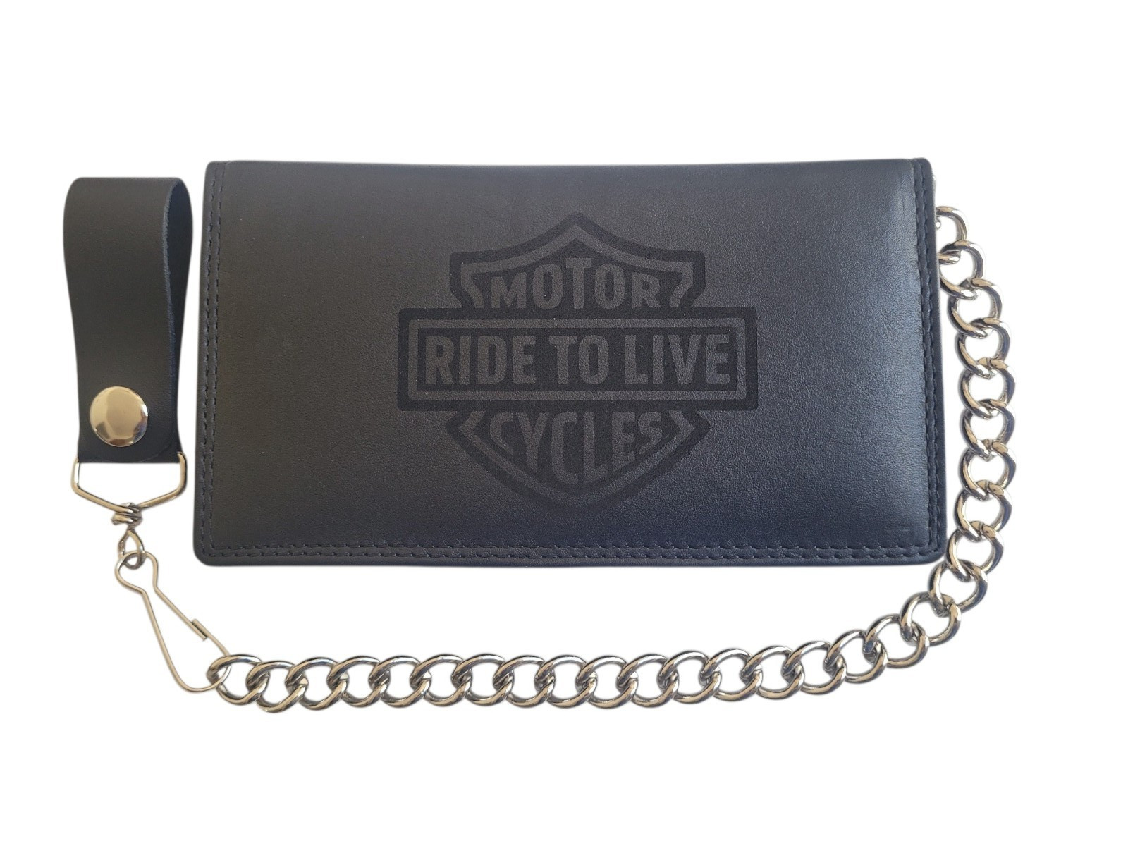 Ride To Live Genuine Leather Biker Long Wallet With Chain Black BiFold 7″ Wallet